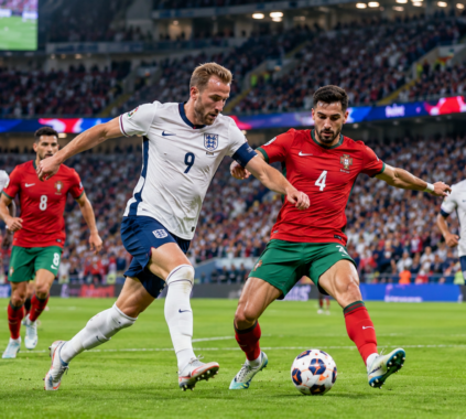 National football teams competing in World Cup qualifiers during an international football match.